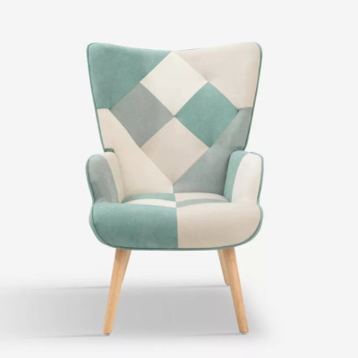 Poltrona patchwork scandinava blu Icarus in legno bianco