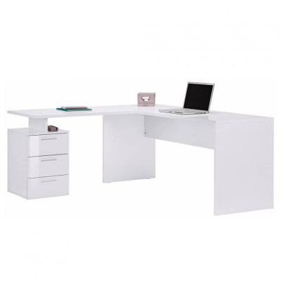Scrivania angolare moderna 180x160 con comò a 3 cassetti Enrico