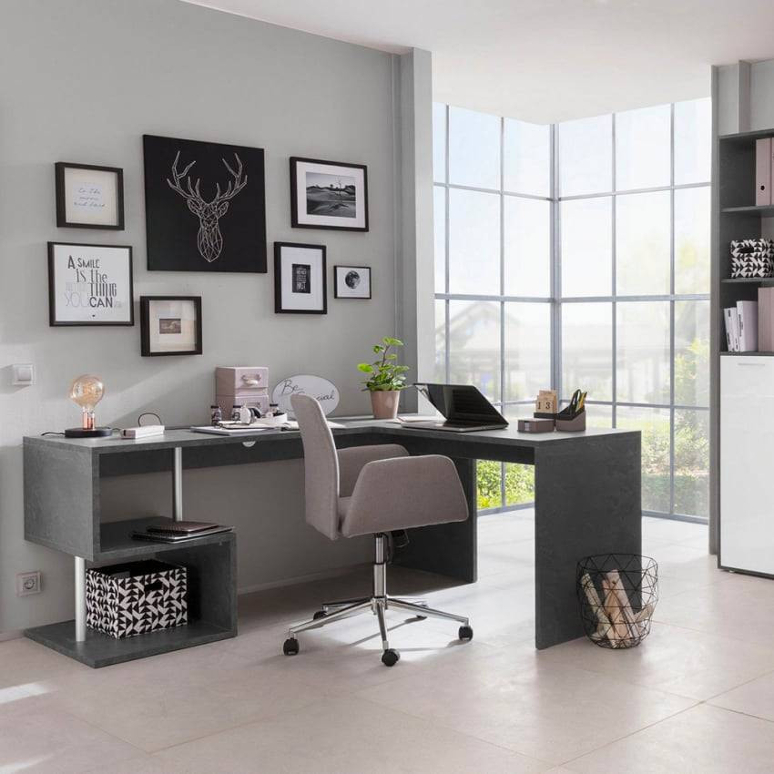 Scrivania angolare moderna 180x160 grigio antracite design Isabella