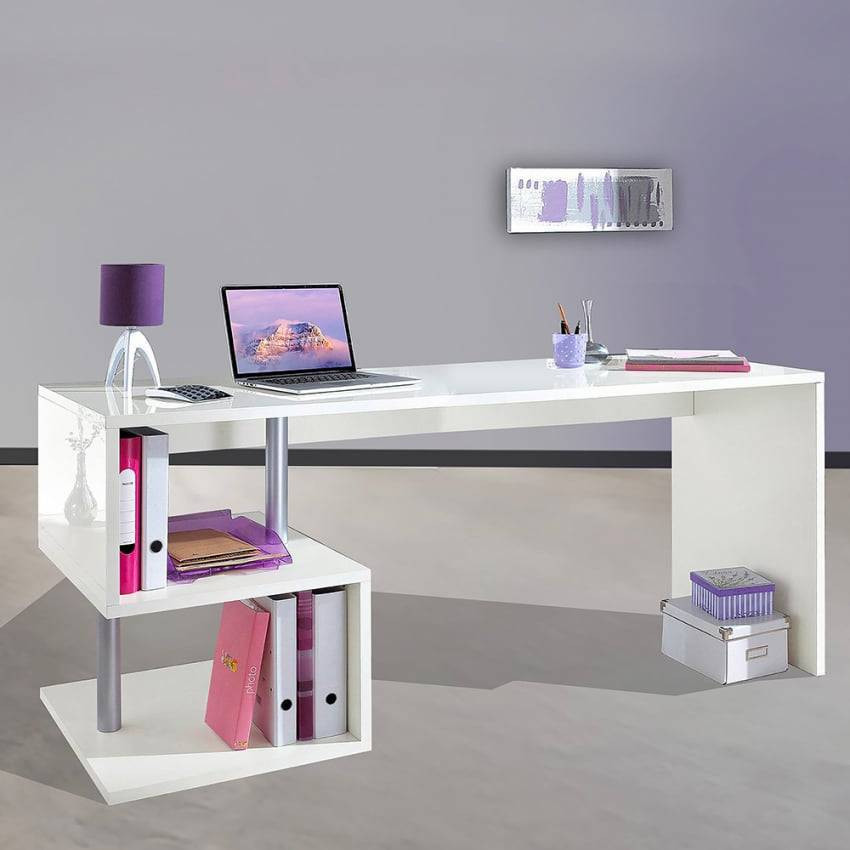 Scrivania 180x60 legno bianco stile moderno studio e lavoro Vincenzo