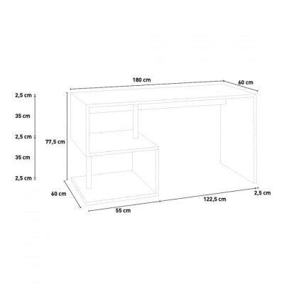 Scrivania 180x60 legno bianco stile moderno studio e lavoro Vincenzo
