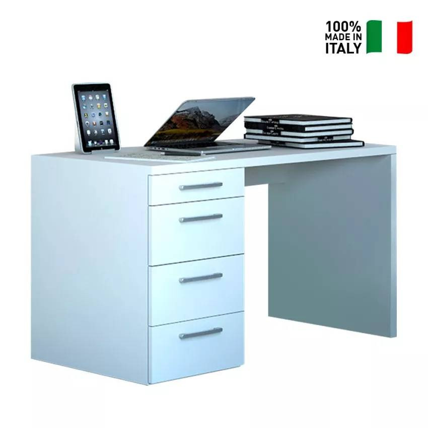 Scrivania 110x60 bianca moderna telelavoro e studio 4 cassetti Helena