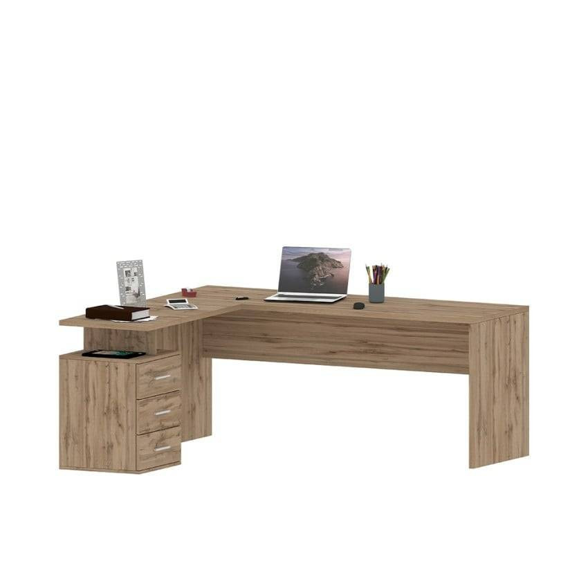 Scrivania angolare in legno moderna con 3 cassetti Matteo