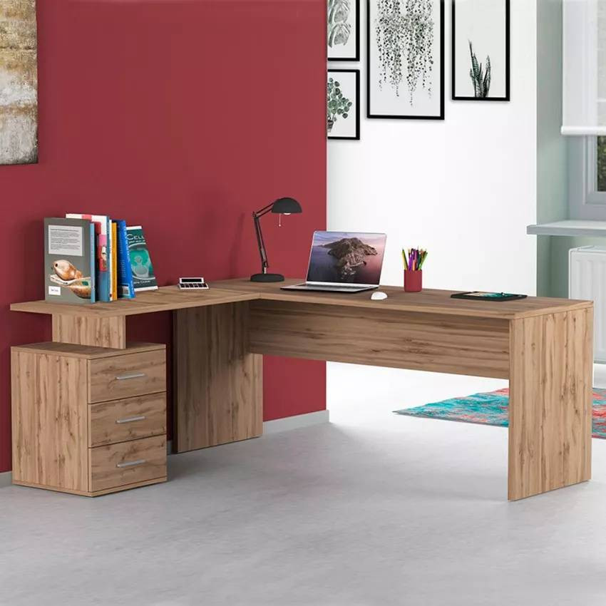 Scrivania angolare in legno moderna con 3 cassetti Matteo