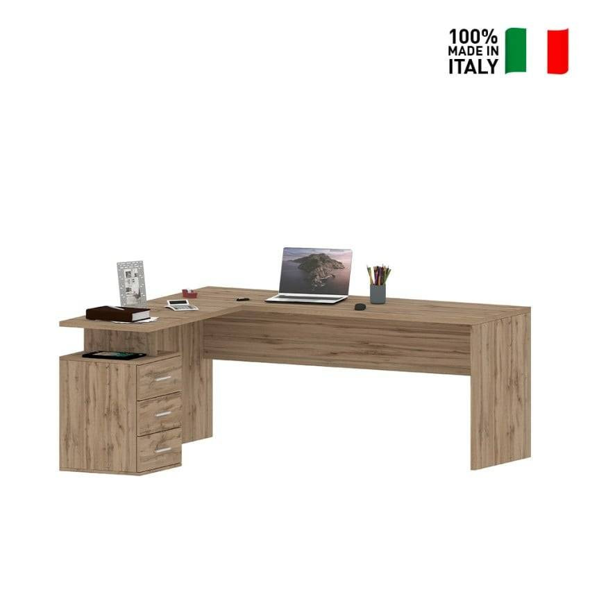 Scrivania angolare in legno moderna con 3 cassetti Matteo