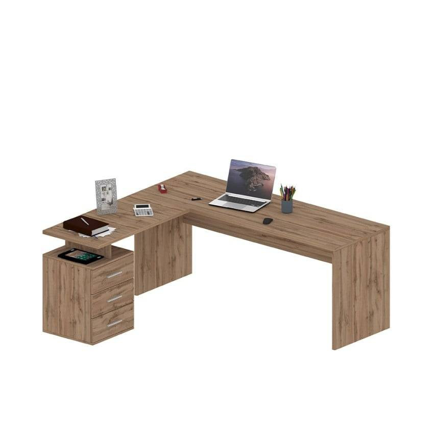 Scrivania angolare in legno moderna con 3 cassetti Matteo