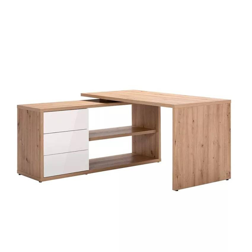 Scrivania angolare legno bianco con 3 cassetti design moderno Ottavio