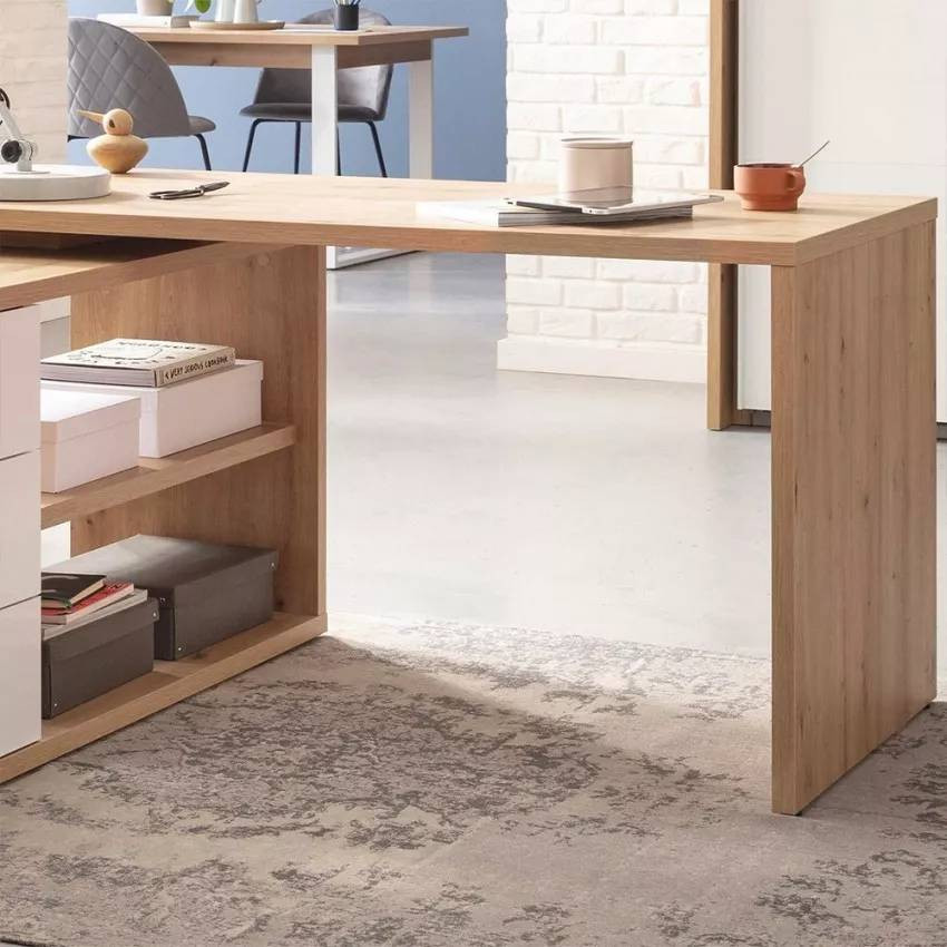 Scrivania angolare legno bianco con 3 cassetti design moderno Ottavio