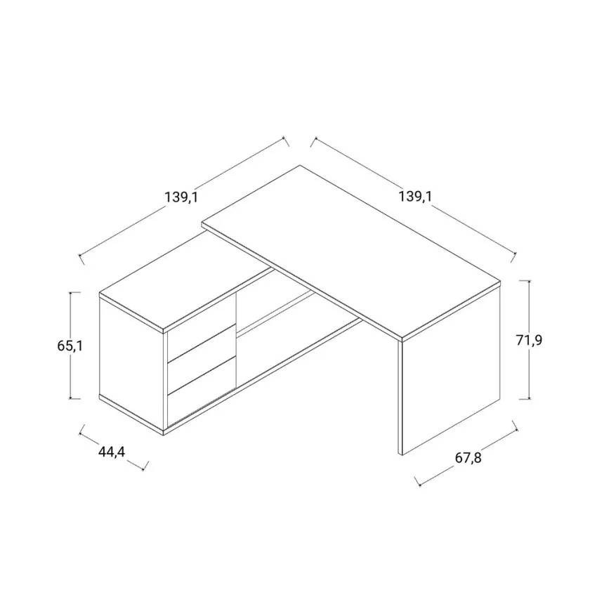 Scrivania angolare legno bianco con 3 cassetti design moderno Ottavio