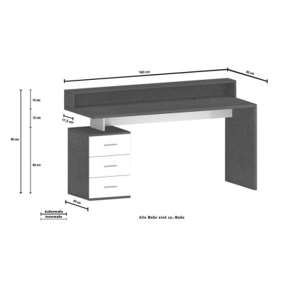 Scrivania moderna robusta sopralzo 160x60x90cm e 3 cassetti Silvia