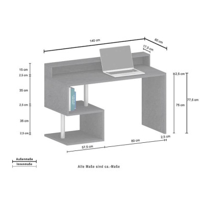 Scrivania design moderno lavoro e studio sopralzo 140x60x92.5cm Davide