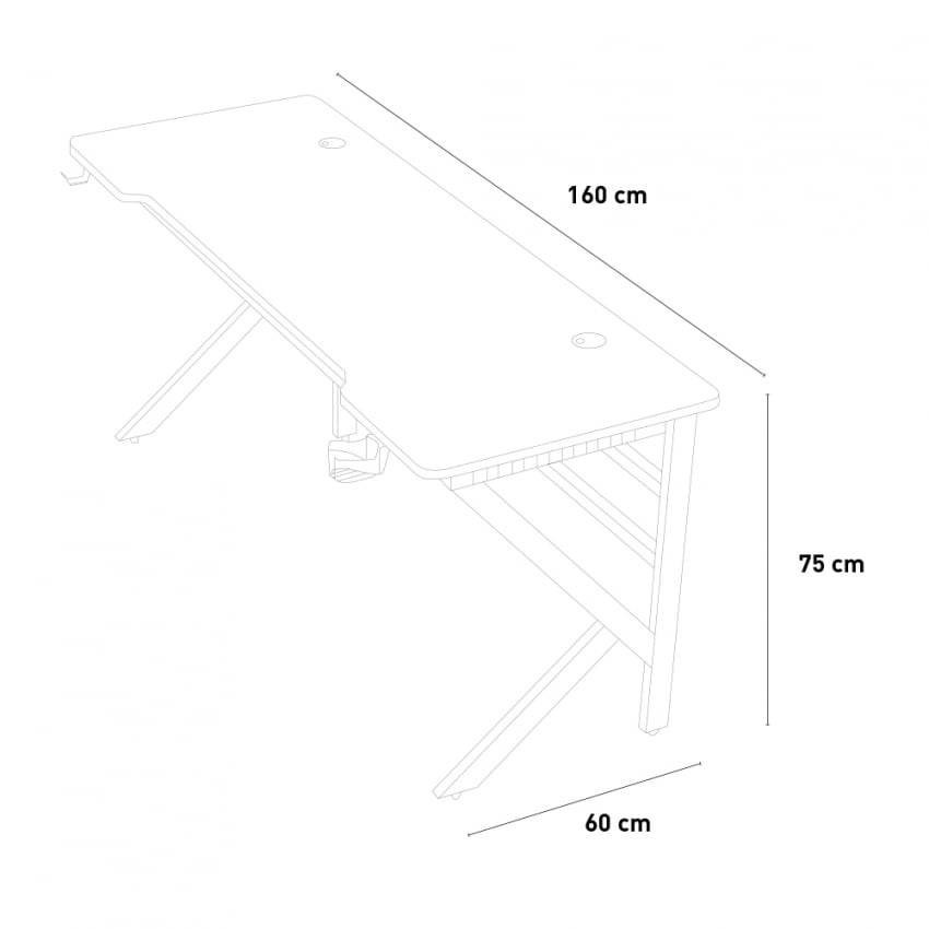 Scrivania da gaming LED 160x60 supporto cuffie bevande Rossella
