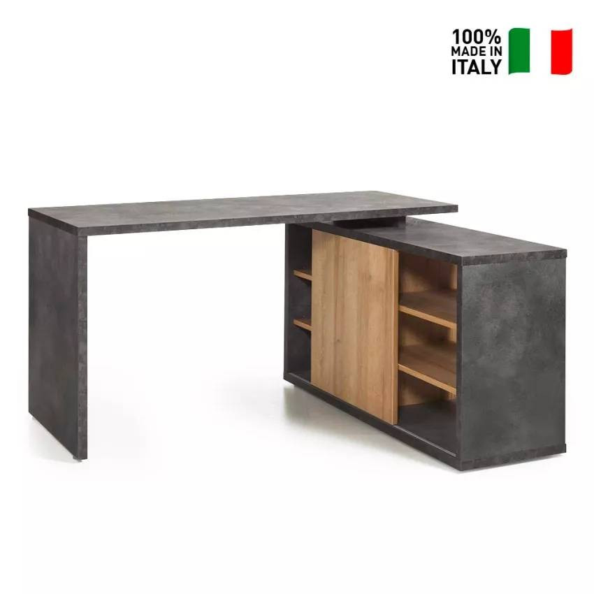 Scrivania angolare reversibile con porta scorrevole 150x120 cm Emma