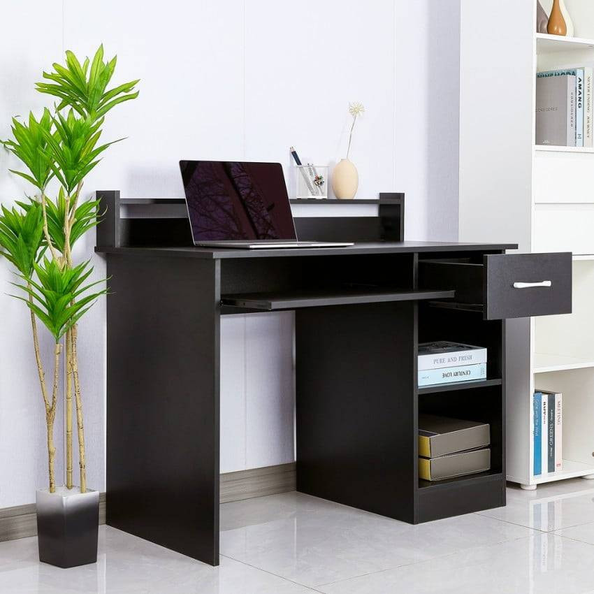 Scrivania nera compatta con cassetti multiuso 106x56 Vito
