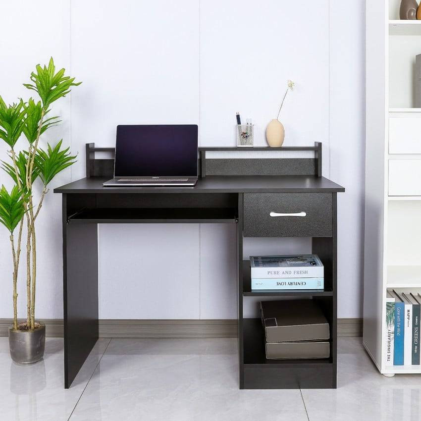 Scrivania nera compatta con cassetti multiuso 106x56 Vito