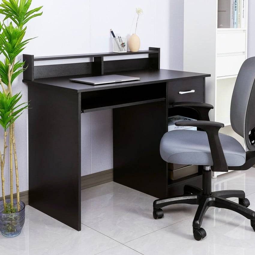 Scrivania nera compatta con cassetti multiuso 106x56 Vito