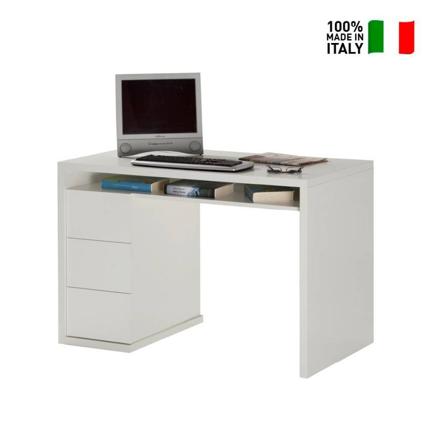 Scrivania bianca moderna 3 cassetti stile moderno 110x60 cm Fabiana