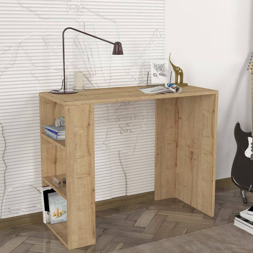 Scrivania moderna da studio e lavoro in legno con 3 scaffali Nadia