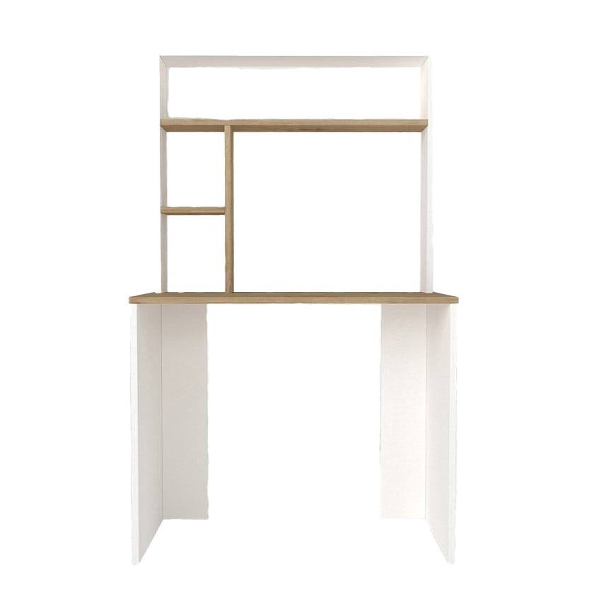 Scrivania da studio in legno bianco con scaffali e contenitore Pietro