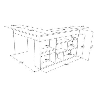 Scrivania angolare in legno 120x120 cm con 5 scaffali Tania