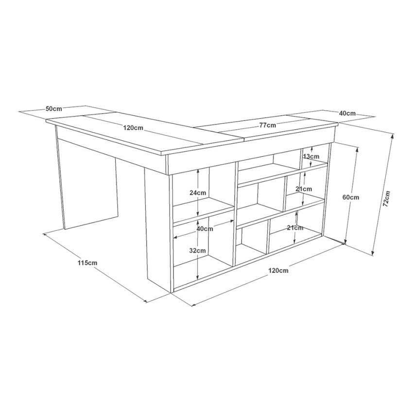 Scrivania angolare in legno 120x120 cm con 5 scaffali Tania