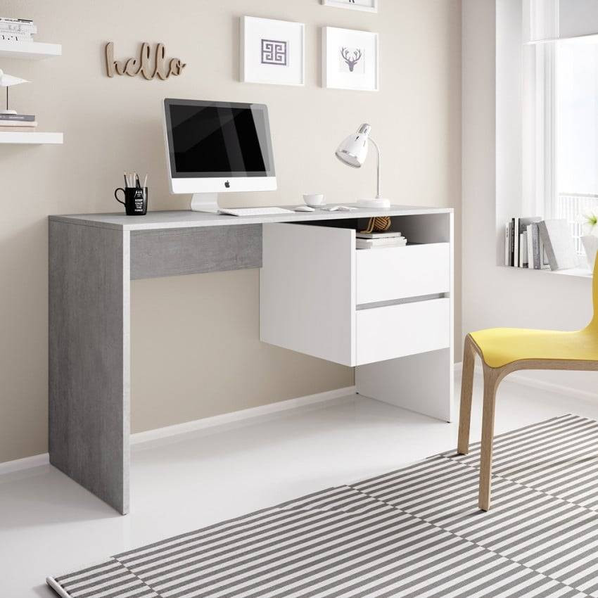 Scrivania moderna in legno bianco robusta design 125x52 Sebastiano