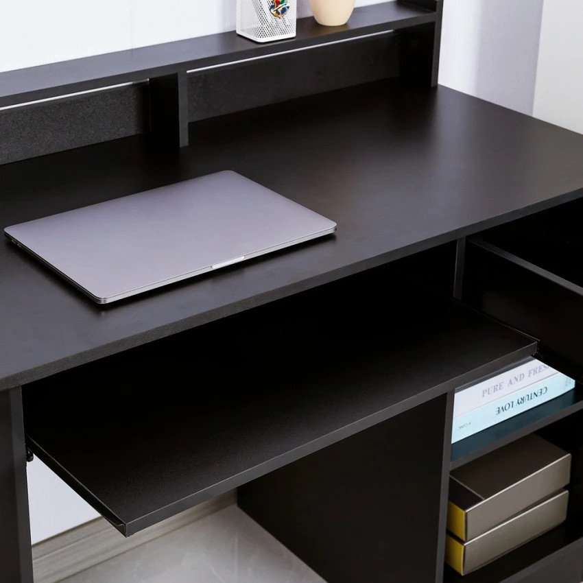 Scrivania nera compatta con cassetti multiuso 106x56 Vito