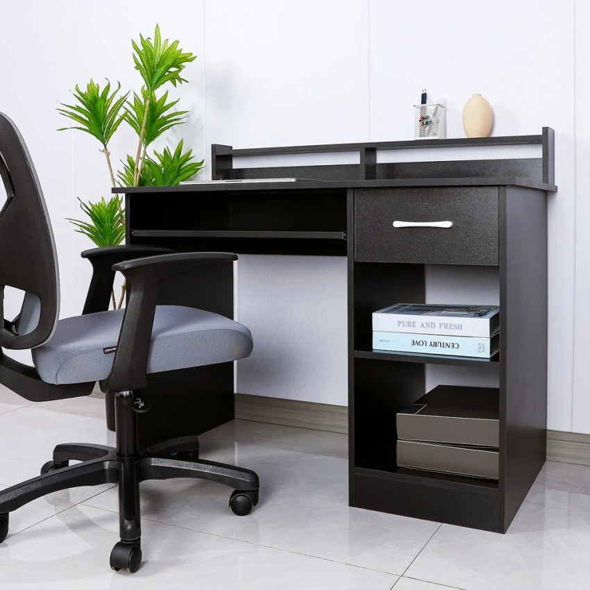 Scrivania nera compatta con cassetti multiuso 106x56 Vito