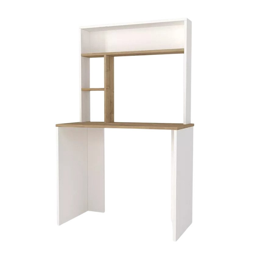 Scrivania da studio in legno bianco con scaffali e contenitore Pietro