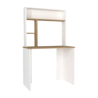 Scrivania da studio in legno bianco con scaffali e contenitore Pietro