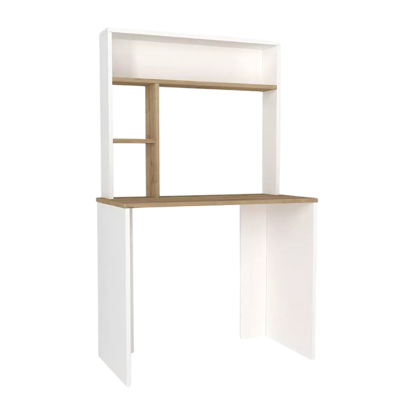 Scrivania da studio in legno bianco con scaffali e contenitore Pietro