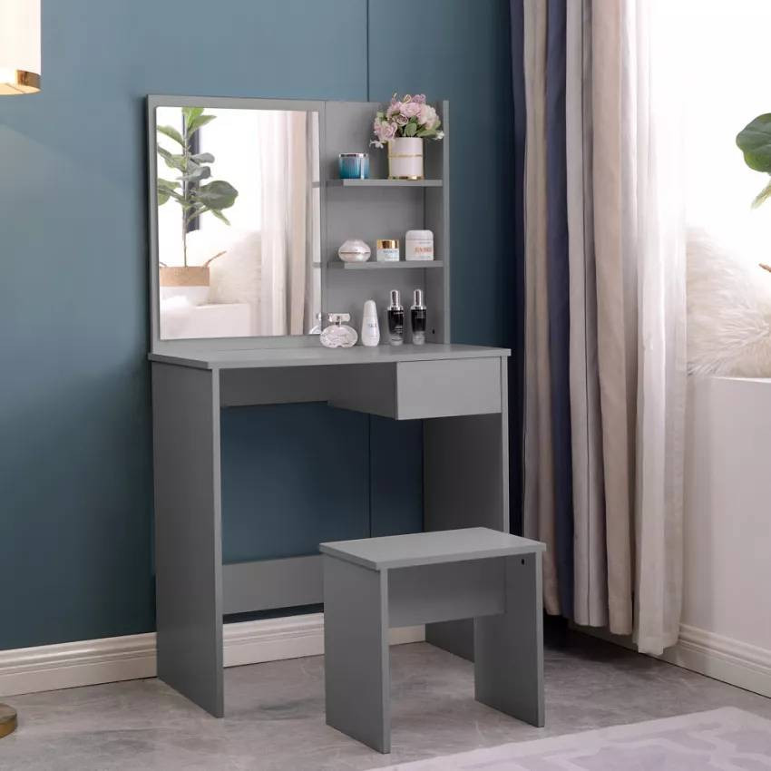 Postazione trucco angolare con 3 specchi LED design moderno Hepburn