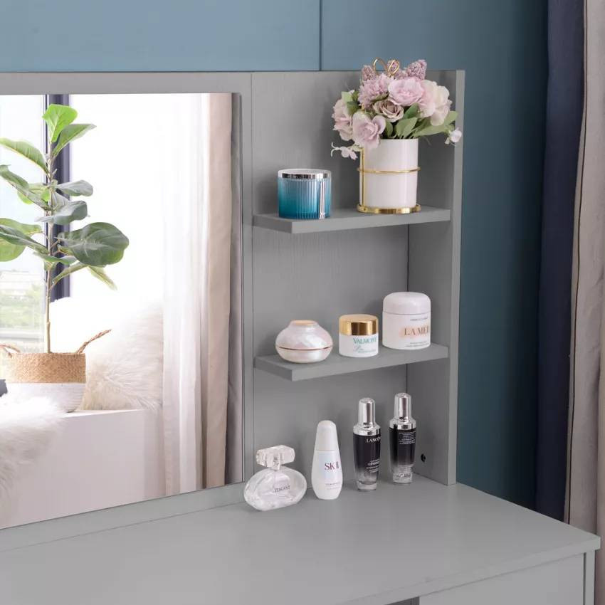 Postazione trucco angolare con 3 specchi LED design moderno Hepburn