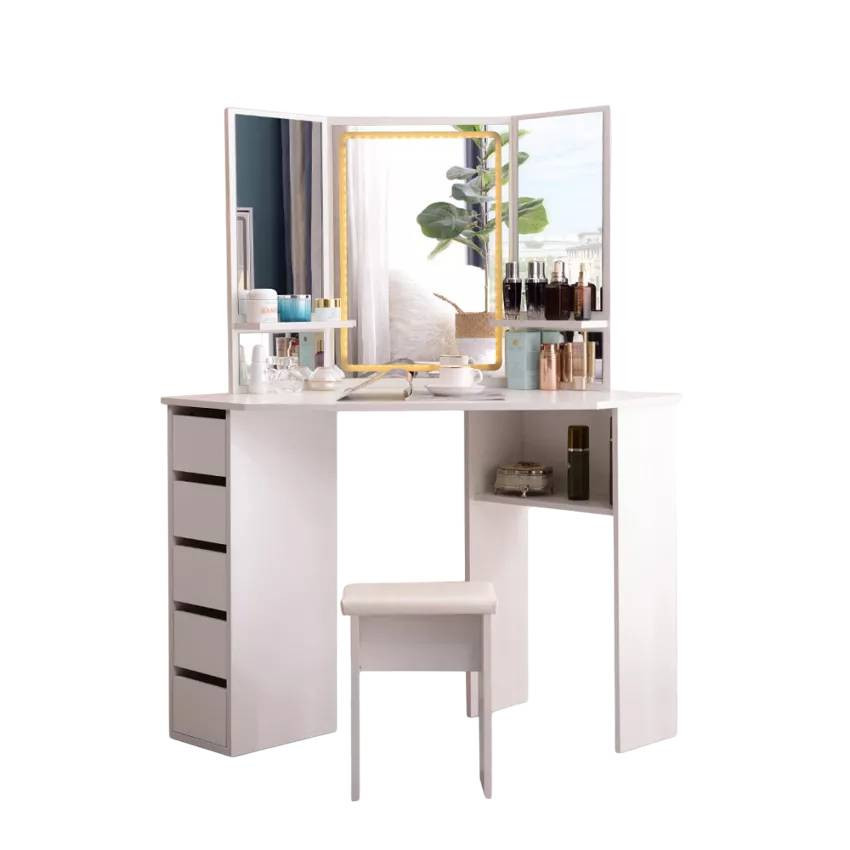 Postazione trucco angolare con 3 specchi LED design moderno Johansson