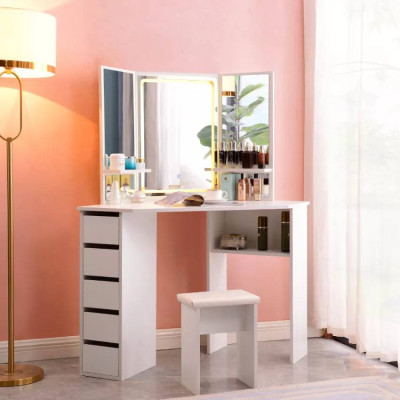 Postazione trucco angolare con 3 specchi LED design moderno Johansson
