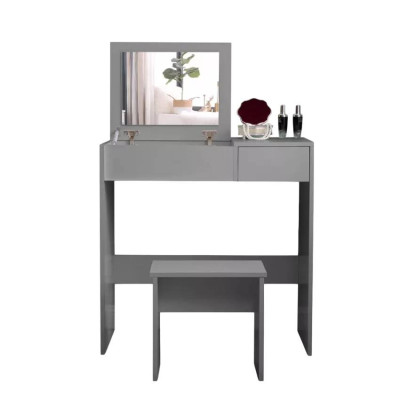 Postazione trucco grigio con specchio e sgabello Theron