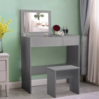Postazione trucco grigio con specchio e sgabello Theron