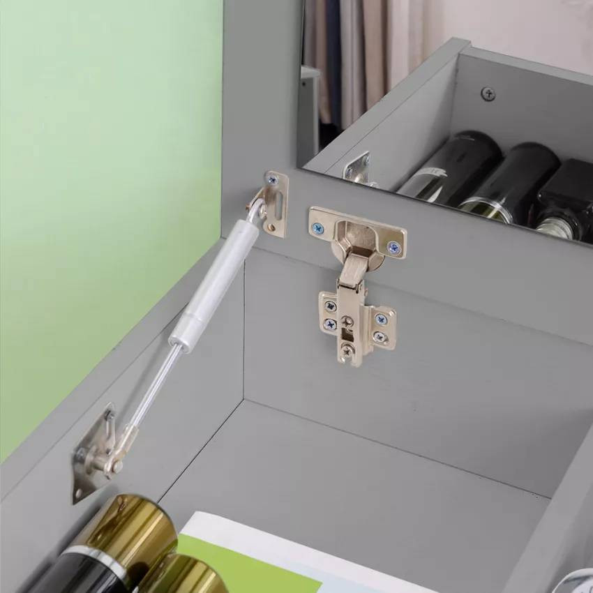 Postazione trucco grigio con specchio e sgabello Theron