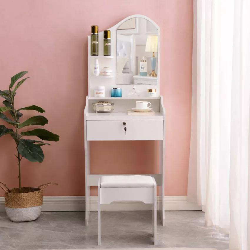 Postazione trucco con specchio e sgabello moderno Bullock