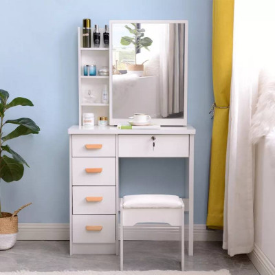 Postazione trucco con specchio scorrevole e sgabello bianco Cruz
