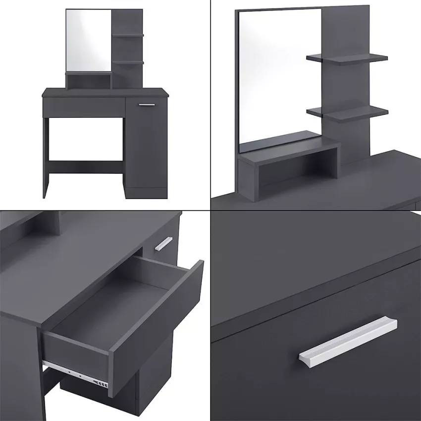 Postazione trucco con cassetto sgabello e specchio Mirren