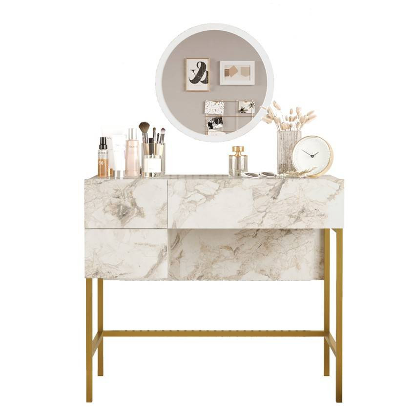 Postazione trucco specchio 3 cassetti marmo bianco Stewart