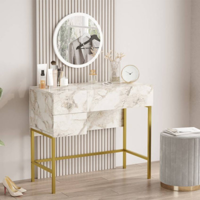 Postazione trucco specchio 3 cassetti marmo bianco Stewart