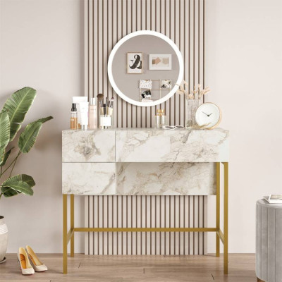 Postazione trucco specchio 3 cassetti marmo bianco Stewart