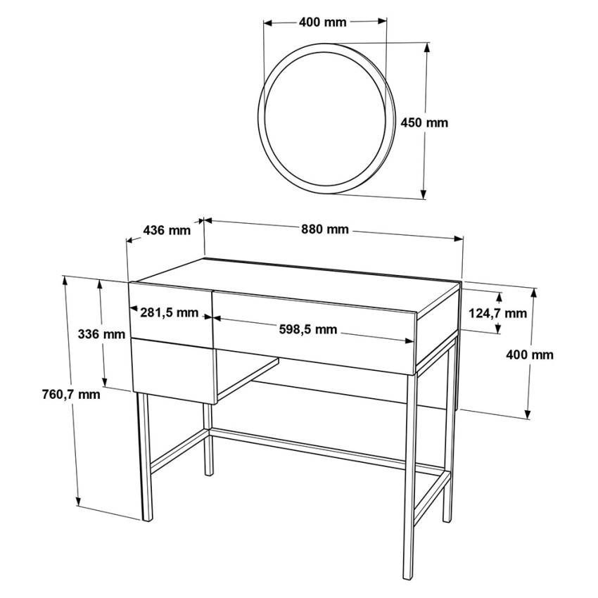 Postazione trucco specchio 3 cassetti marmo bianco Stewart
