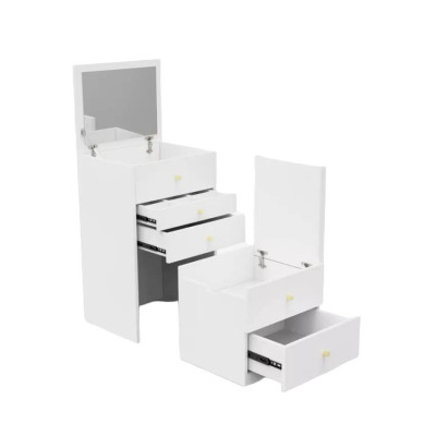 Postazione trucco con specchio e cassettiera compatta Lively