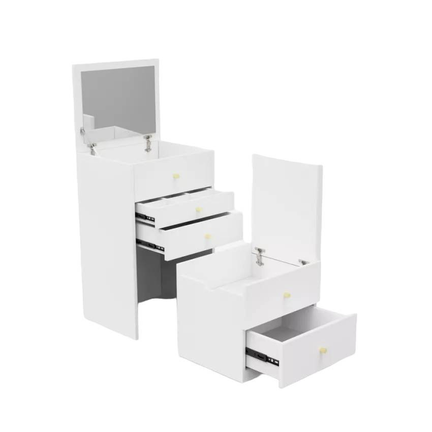 Postazione trucco con specchio e cassettiera compatta Lively