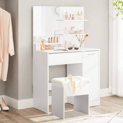 Postazione trucco con specchio sgabello e armadietto Vikander