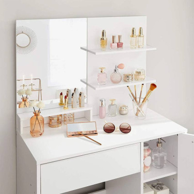 Postazione trucco con specchio sgabello e armadietto Vikander