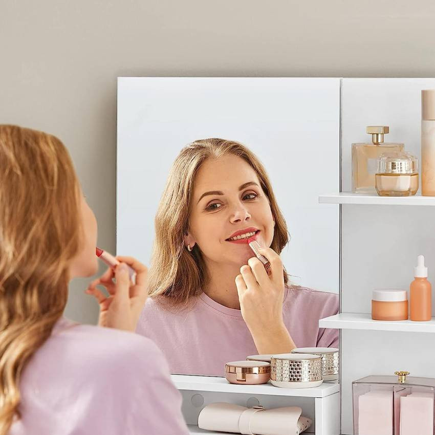 Postazione trucco con specchio sgabello e armadietto Vikander